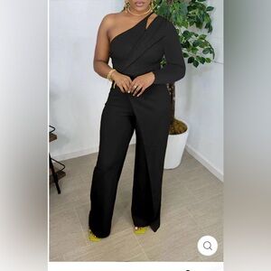Black One-Shoulder Wide-Leg Jumpsuit